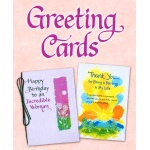 Two greeting cards with colorful designs and handwritten messages