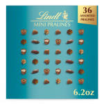 Box of Lindt mini pralines with assorted chocolates on a teal package