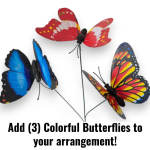 Set of three colorful artificial butterfly picks for floral arrangements
