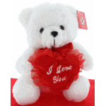 White teddy bear holding a red heart with "I Love You" text