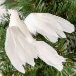White dove ornament on a green pine branch