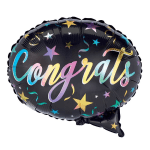 Black balloon with colorful stars and the word Congrats