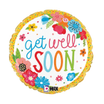 Round balloon with colorful flowers and the words get well soon