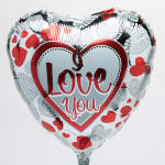 Heart-shaped balloon with "I Love You" text and red hearts