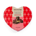 Heart-shaped box of assorted chocolates in red Valentine packaging