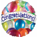 Round multicolor congratulations balloon with printed balloons and confetti