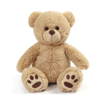 Plush teddy bear sitting upright on a white background
