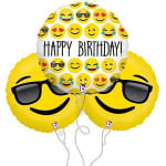 Birthday balloons with emoji faces and sunglasses
