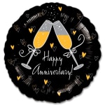 Black anniversary balloon with two champagne glasses and heart graphics