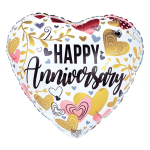 Heart-shaped balloon with "Happy Anniversary" text and colorful heart patterns