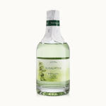 Bottle of eucalyptus bubble bath with a white and green label
