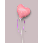 Pink heart-shaped balloon on a white stick with ribbon