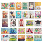 Assorted greeting cards with birthday, thank you, and sympathy designs