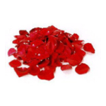 Pile of red rose petals on a white background