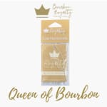 Gold car freshener packaging with a crown logo and "Queen of Bourbon" text