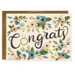 Floral congratulations card with a gold ring illustration