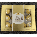 Box of Ferrero Rocher hazelnut chocolates in gold wrappers