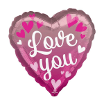 Heart-shaped pink balloon with "Love you" text and heart graphics
