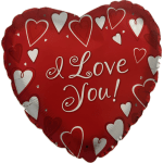 Red heart-shaped balloon with white hearts and "I Love You!" text