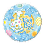 Round blue balloon with a giraffe and the words "It's A Boy"