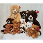 Assorted teddy bears in brown, white, and tan tones