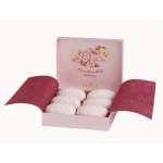 Pink gift box with six white oval soaps