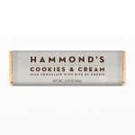 Chocolate bar wrapper labeled Hammond's Cookies & Cream