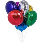 Cluster of colorful metallic balloons on strings