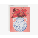 Greeting card with red poppies in a blue-and-white vase and "Thank You" text