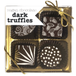 Box of vegan dark chocolate truffles tied with a gold ribbon