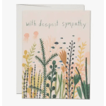 Sympathy card with pastel floral illustration and the words "with deepest sympathy"