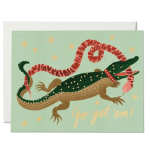 Greeting card with an alligator and the words "Go get 'em!"