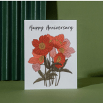 Anniversary card with illustrated red and pink flowers