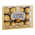 Box of Ferrero Rocher chocolates in gold wrappers