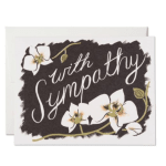 Sympathy card with white flowers and the words "with sympathy"