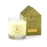 Glass candle in a box with olive-green packaging