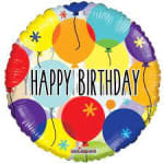 Round birthday balloon with colorful balloons and "HAPPY BIRTHDAY" text