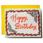 Birthday card with floral border and yellow envelope