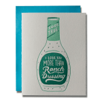 Greeting card with a ranch dressing bottle illustration and text