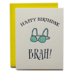 Birthday card with a teal bra illustration and yellow envelope