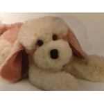 Plush dog toy with cream and pink fur