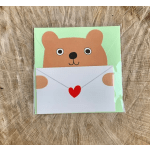 Bear-themed greeting card with an envelope and red heart