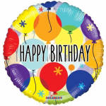Heart-shaped birthday balloon with colorful balloon graphics and text