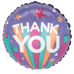 Purple thank-you balloon with colorful stars