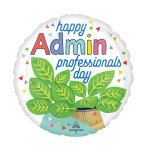 Round balloon reading "happy Admin professionals day" with leaf graphics