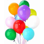 Cluster of colorful balloons on strings against a white background