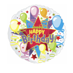 Round birthday balloon with colorful balloons and stars
