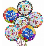 Cluster of colorful birthday balloons with "Happy Birthday" text