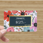 Handheld floral gift card with a $25 value