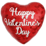 Red heart-shaped balloon with "Happy Valentine's Day" text